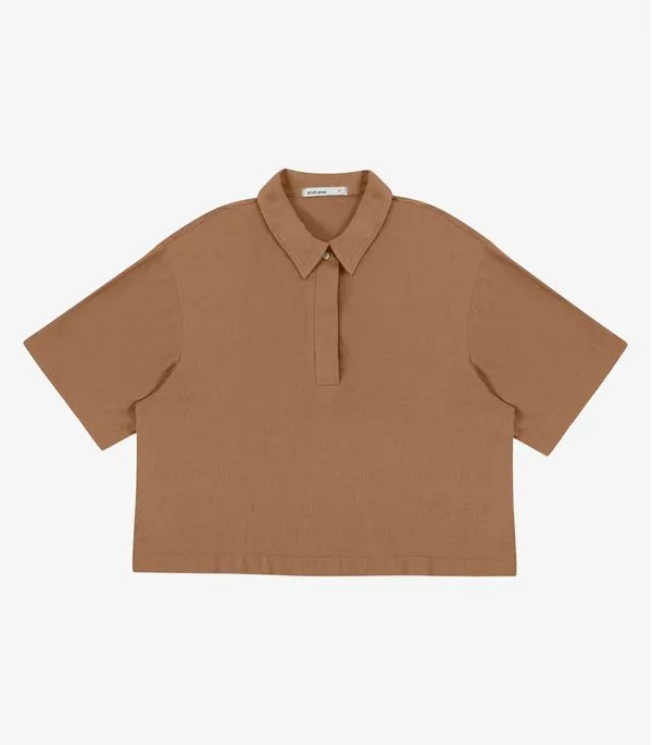 Camisa Polo Feminina Em Visco Maquinetada Endless Marrom GG