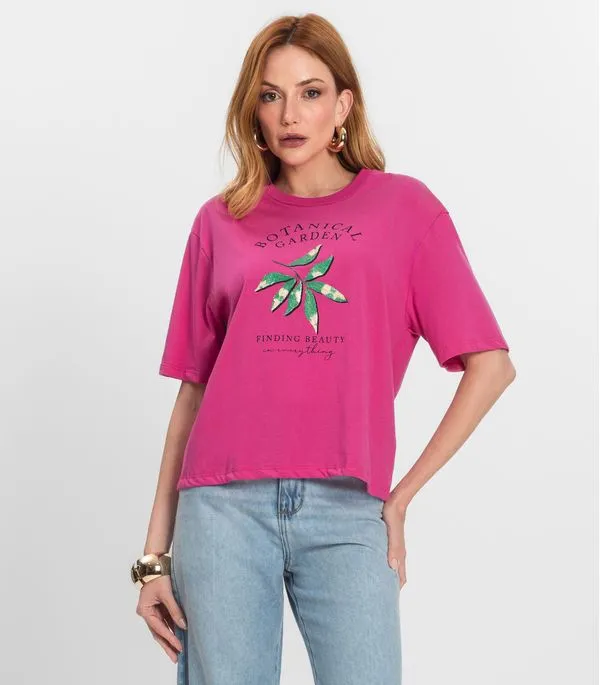 Camiseta Feminino Manga Curta Meia Malha Endless Rosa M