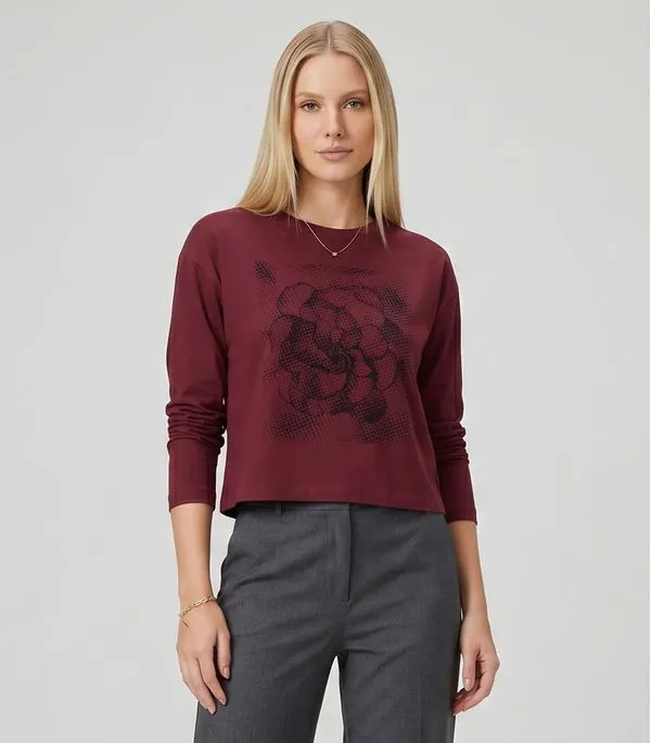Blusa Feminina Manga longa Com Estampa Endless Vermelho G