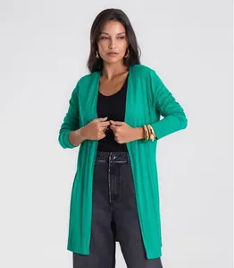 Cardigan Feminino Ribana Canelada Básico Endless Verde G