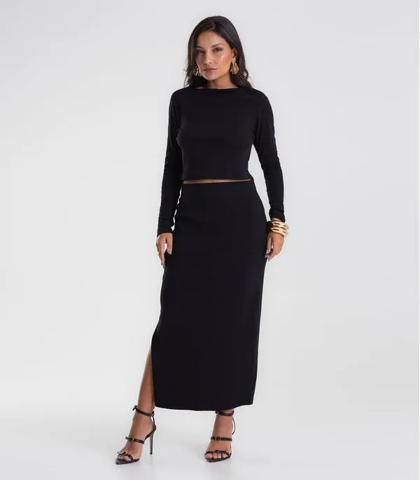 Conjunto Feminino Blusa com Saia Midi Endless Preto M