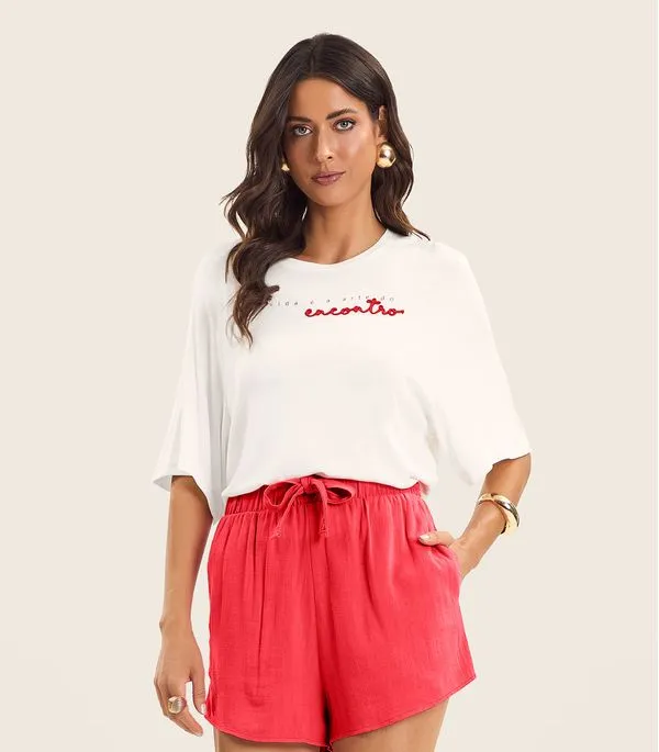 Blusa Feminina Manga Curta em Visco Tricot Endless Bege GG