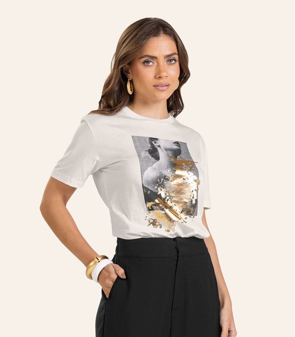 T-shirt em Meia Malha Feminina Endless Bege M