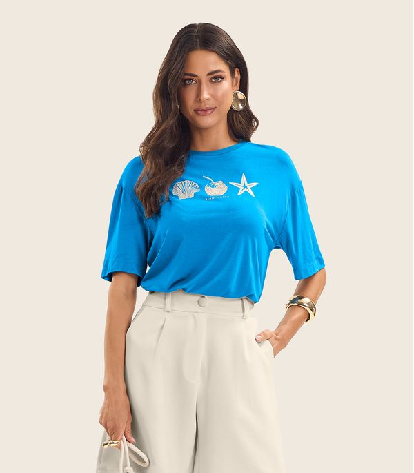 T- Shirt Feminina Manga Curta Endless Azul G