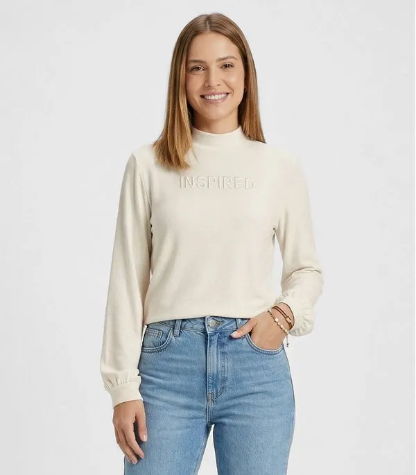 Blusa Feminina Manga Longa Viscose Endless Bege G