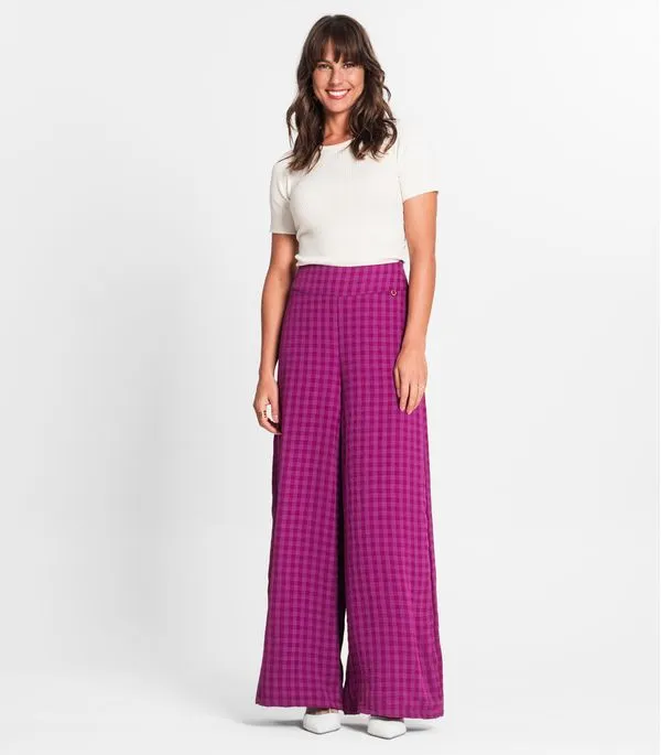Calça Pantalona Feminina Xadrez Endless Roxo GG