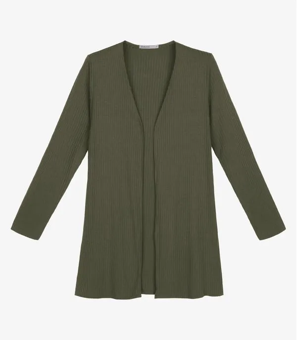 Cardigan Feminino Ribana Canelada Básico Endless Verde GG