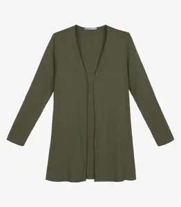 Cardigan Feminino Ribana Canelada Básico Endless Verde GG