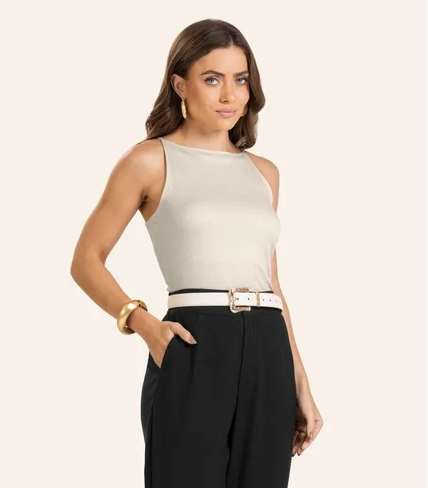 Blusa de Alça Visco Maquinetada Feminina Endless Bege M