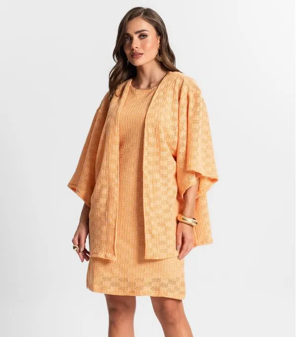 Kimono Feminino Em Tricot Endless Laranja P