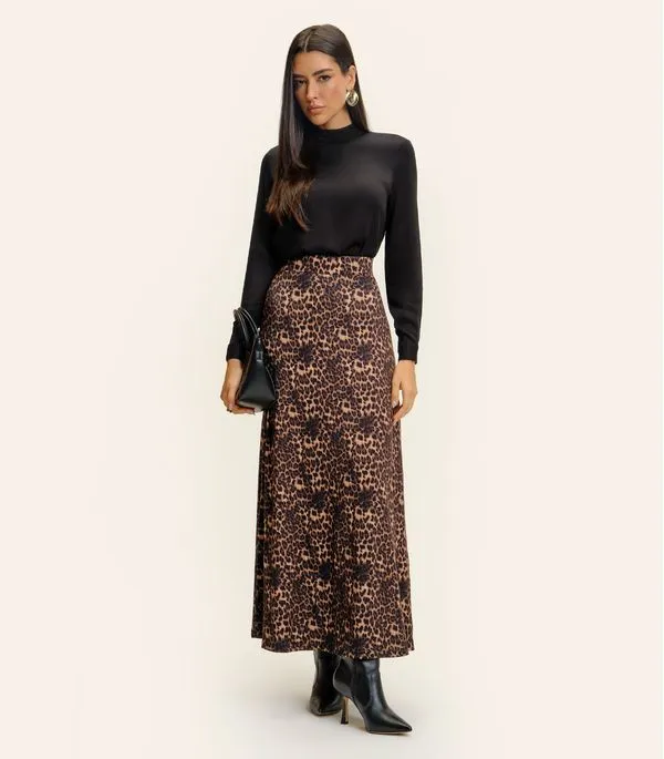 Saia Feminina Longa Animal Print Endless Marrom GG