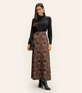 Saia Feminina Longa Animal Print Endless Marrom G