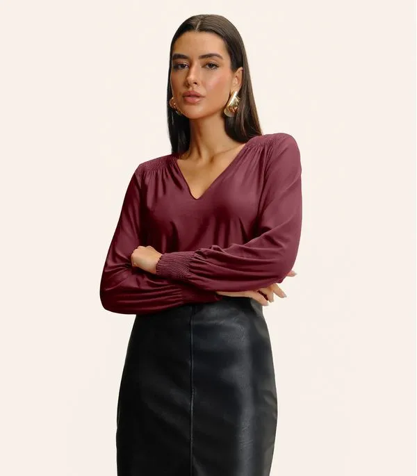 Blusa Feminina Manga Longa Com Lastex Endless Vermelho M