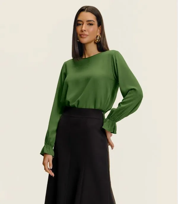 Blusa Feminina Manga Longa Com Lastex Endless Verde GG