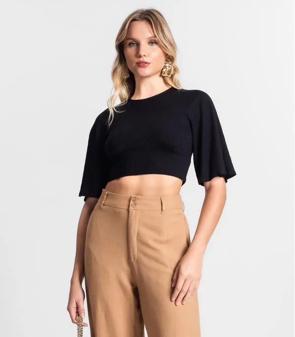 Blusa De Ribana Canelada Feminina Endless Preto P