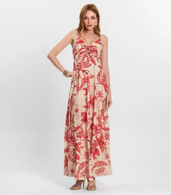 Vestido Longo Feminino em Meia Malha Endless Laranja P
