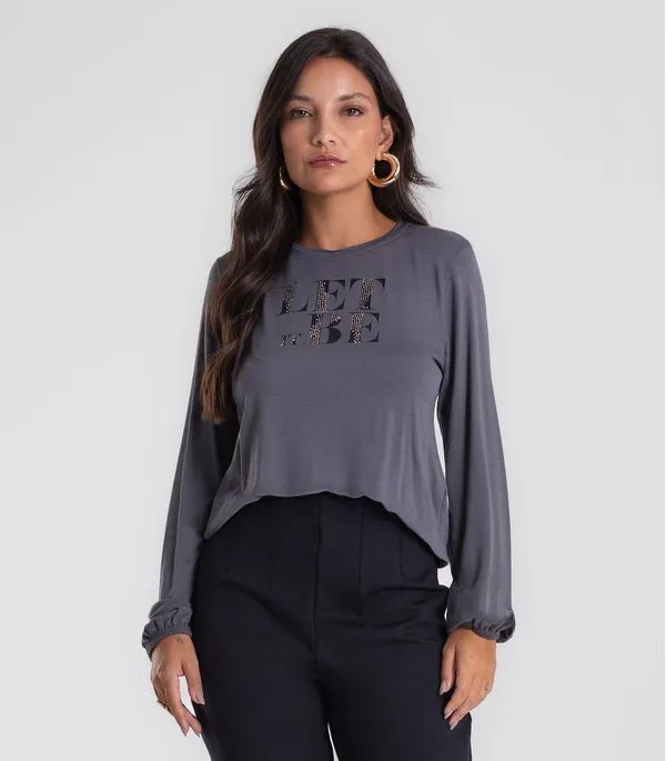Blusa Feminina Manga Longa Bufante Endless Cinza P