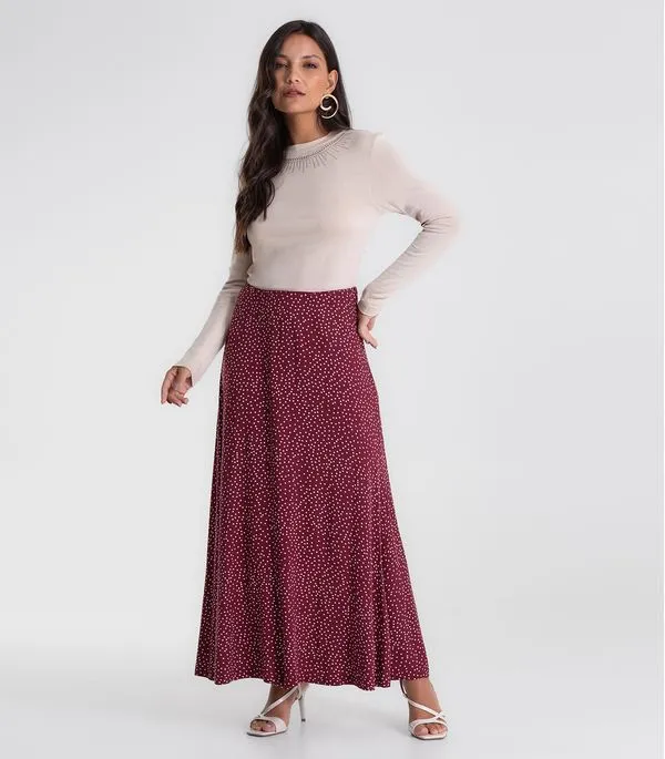Saia Feminina Midi Visco Maquinetada Endless Vermelho GG