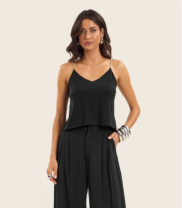 Blusa de Alça Feminina Viscose Creponada Endless Preto G