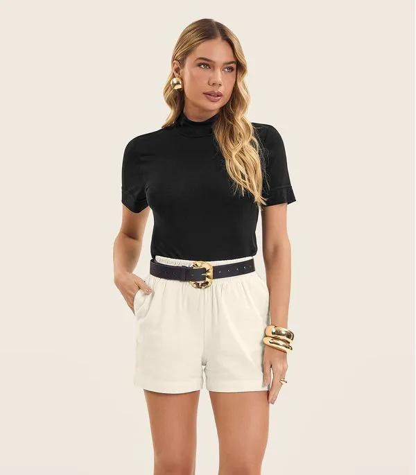 Blusa Feminina Gola Alta ViscoTrico Básica Endless Preto G