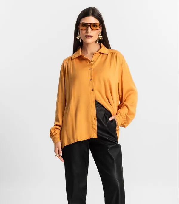 Camisa Feminina Viscose Manga Longa Endless Marrom GG