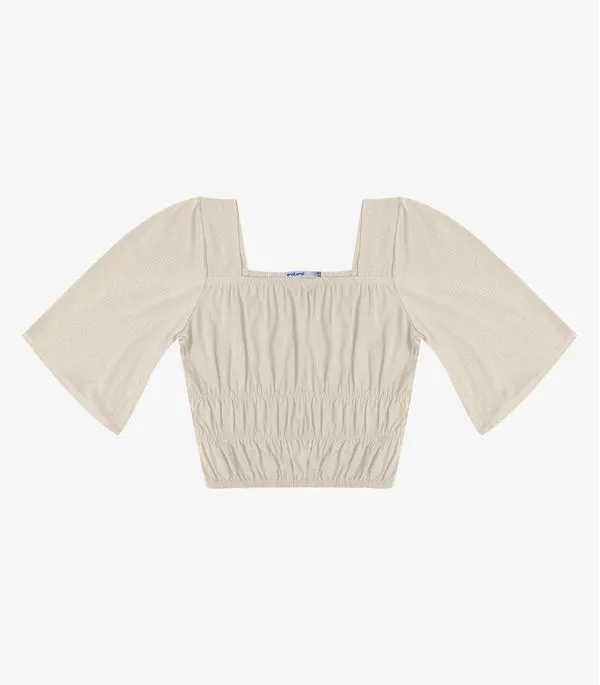 Blusa Cropped Feminina com Manga Ampla Endless Bege G