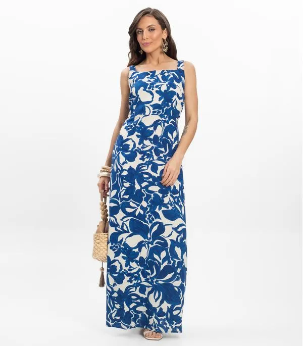 Vestido Midi em Linho Feminino Endless Azul P