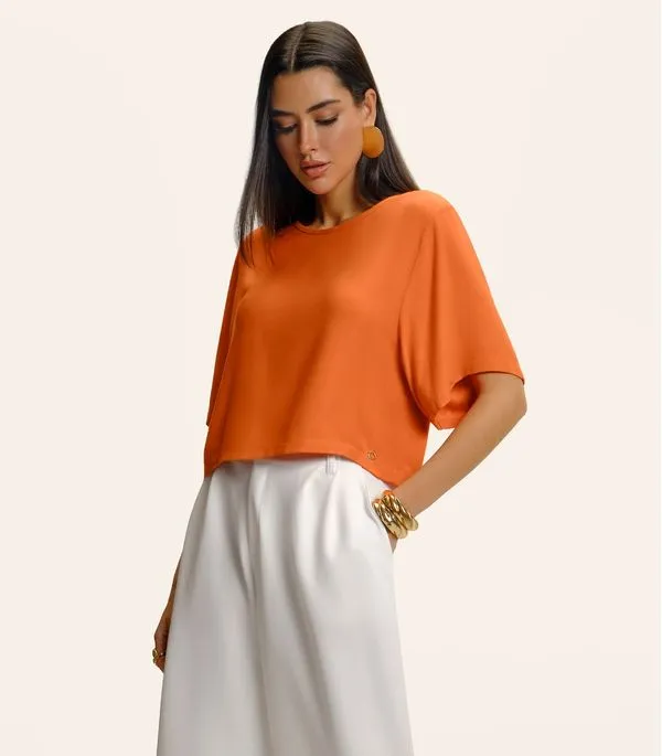 Blusa Feminina Box Manga Ampla Viscose Endless Laranja P