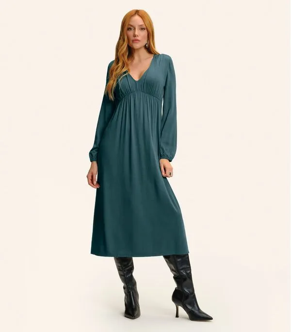 Vestido Feminino Midi Manga Bufante Endless Verde G