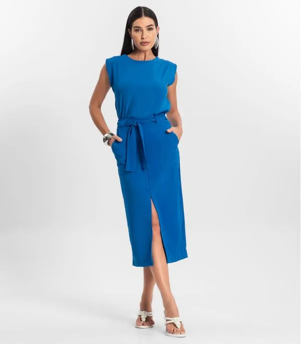 Saia Feminina Midi Endless Azul G