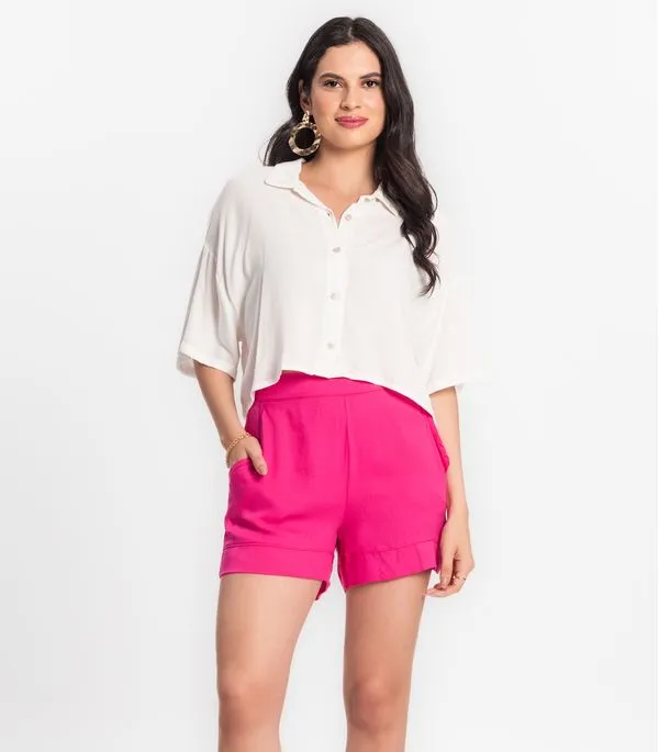 Shorts Feminino Em Viscose Creponada Endless Rosa P