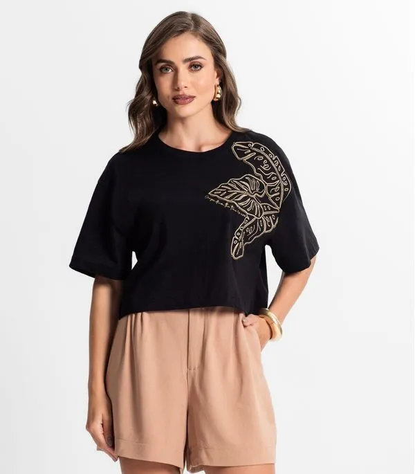 Blusa Feminina Com Bordado Endless Preto M