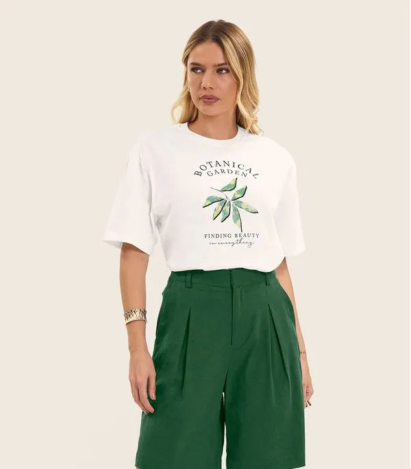 Camiseta Feminino Manga Curta Meia Malha Endless Bege G