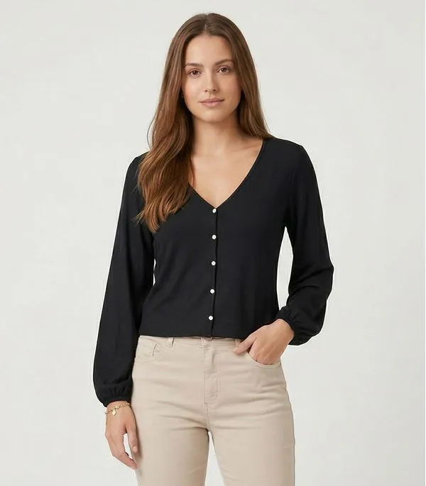 Blusa Feminina Manga Longa Bufante Viscose Endless Preto P