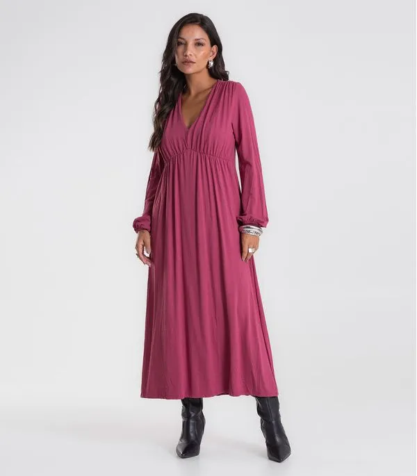 Vestido Feminino Midi Manga Bufante Endless Vermelho G