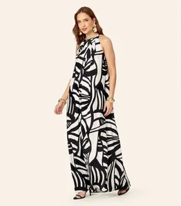 Vestido Feminino Longo Evasê Estampado Endless Preto GG
