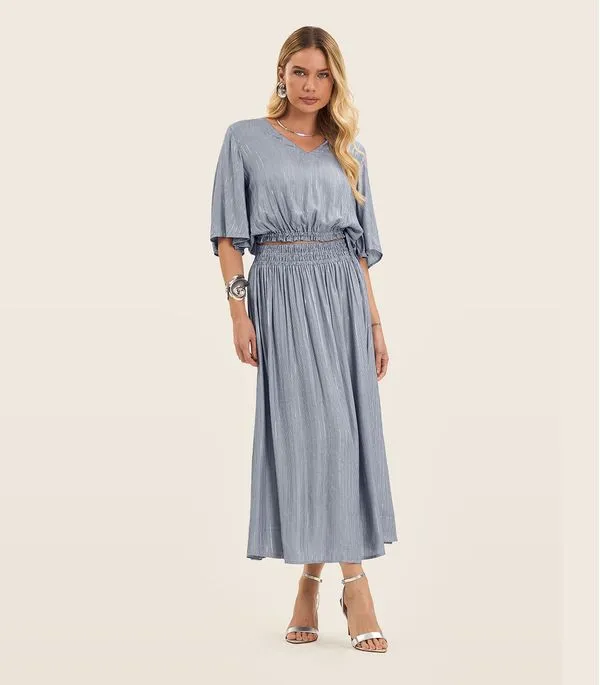 Saia Midi Feminina Cós Com Elástico Endless Azul M