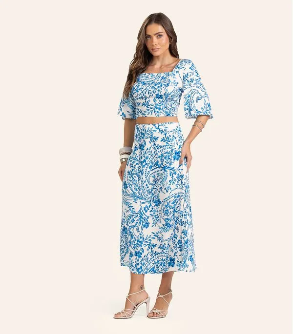 Saia Midi Viscose Khyara Feminina Endless Bege GG