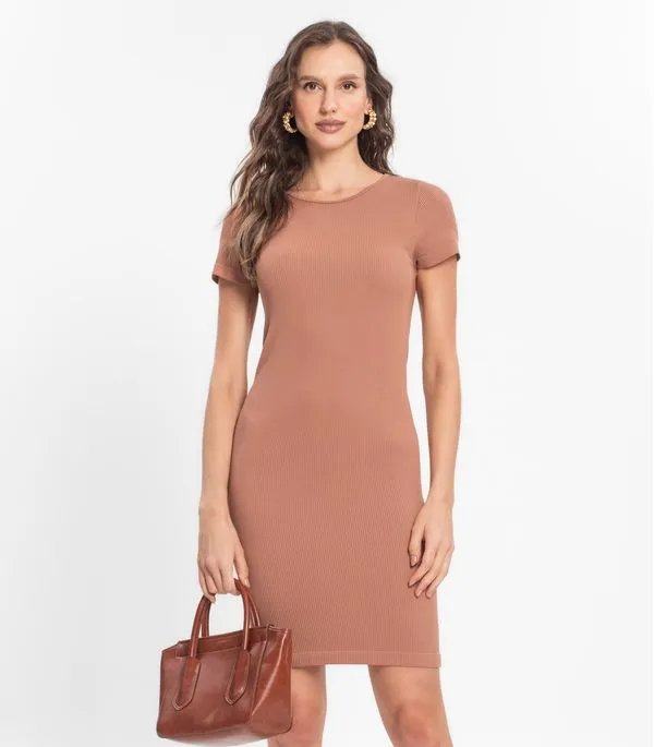 Vestido Canelado Feminino Endless Marrom PP