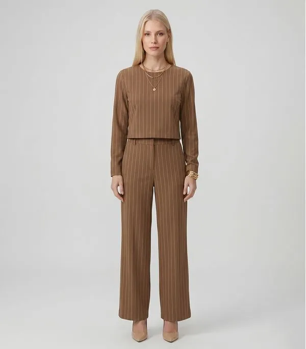 Calça Feminina Pantalona Twill Lurex Endless Marrom P