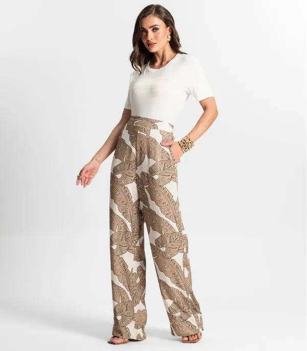 Calça Feminina Pantalona Estampada Endless Marrom G