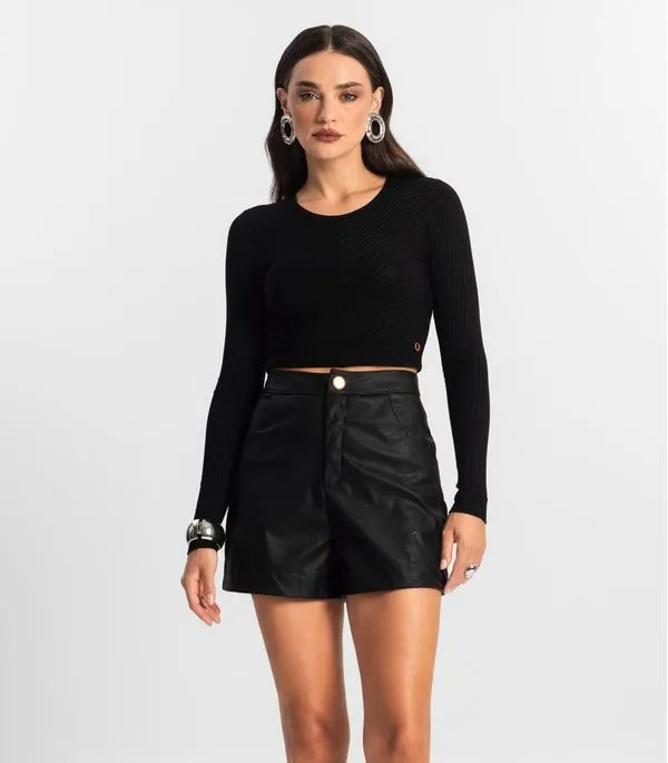 Blusa Feminina Manga Longa Ribana Básica Endless Preto GG