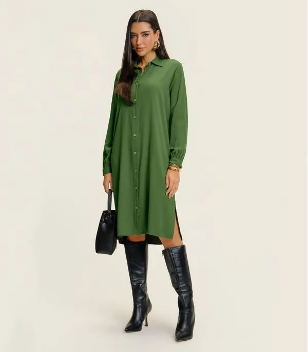 Vestido Chemise Feminino Liso Endless Verde G