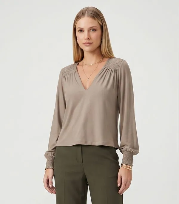 Blusa Feminina Manga Longa Com Lastex Endless Marrom G