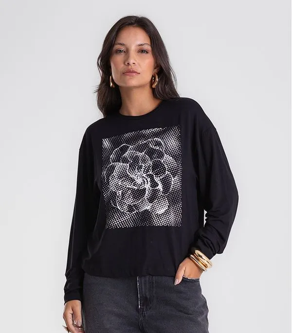 Blusa Feminina Manga longa Com Estampa Endless Preto G