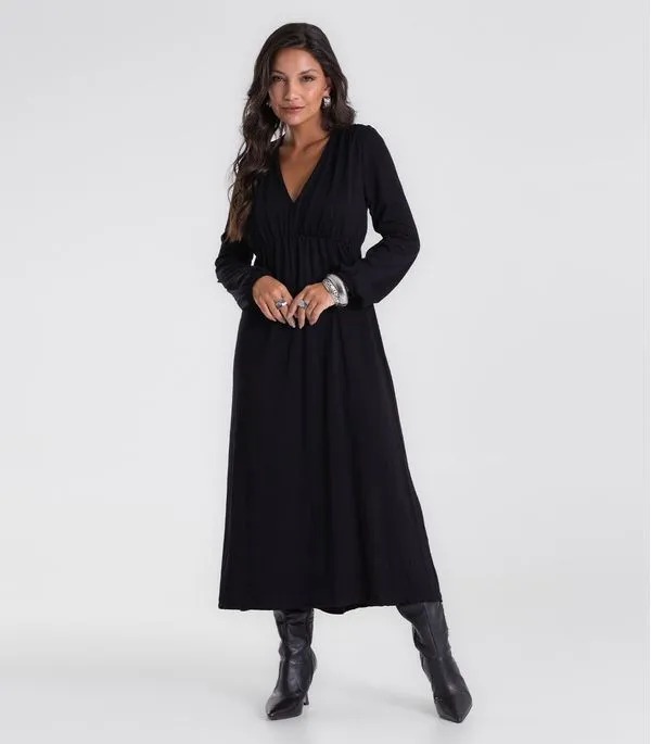 Vestido Feminino Midi Manga Bufante Endless Preto GG