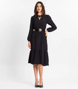 Vestido Midi Feminino Manga Longa Endless Preto P