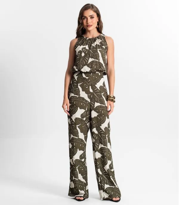 Calça Feminina Pantalona Estampada Endless Verde P