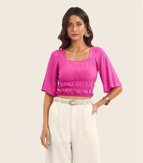 Blusa Cropped Feminina com Manga Ampla Endless Rosa M