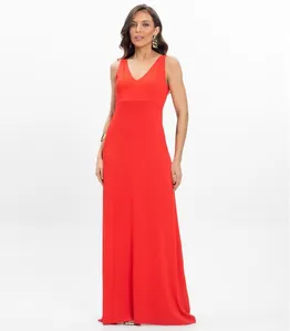 Vestido Feminino Longo Visco Maquinetada Endless Laranja GG